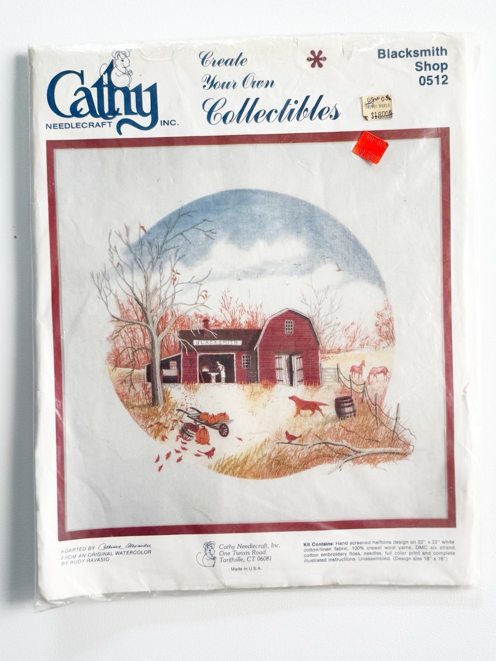 Vintage Cathy Needlecraft Embroidery/Crewel Kit  "Blacksmith Shop" (Kit #0512)